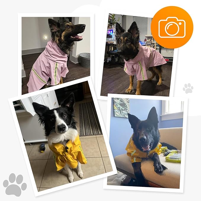 Dog Raincoat, Waterproof Windproof Dog Rain Jacket Adjustable, Rain Coat with Leash Hole, Reflective Strap Raincoat Poncho for Small Medium Large Dogs Outdoor (Reflection-Orange, XXS)