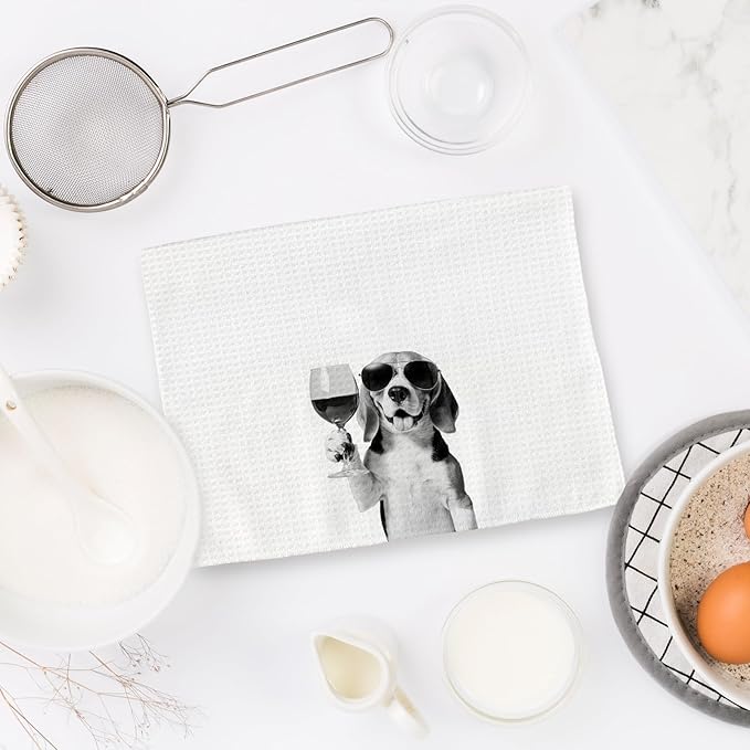 Beagle Gifts Wine Kitchen Towels, Gifts for Beagle Dog Wine Lovers Decorative Hand Dish Tea Towel for Kitchen Home Bar, Funny BeagleDog Owners Home Bar Decor(16x24In)