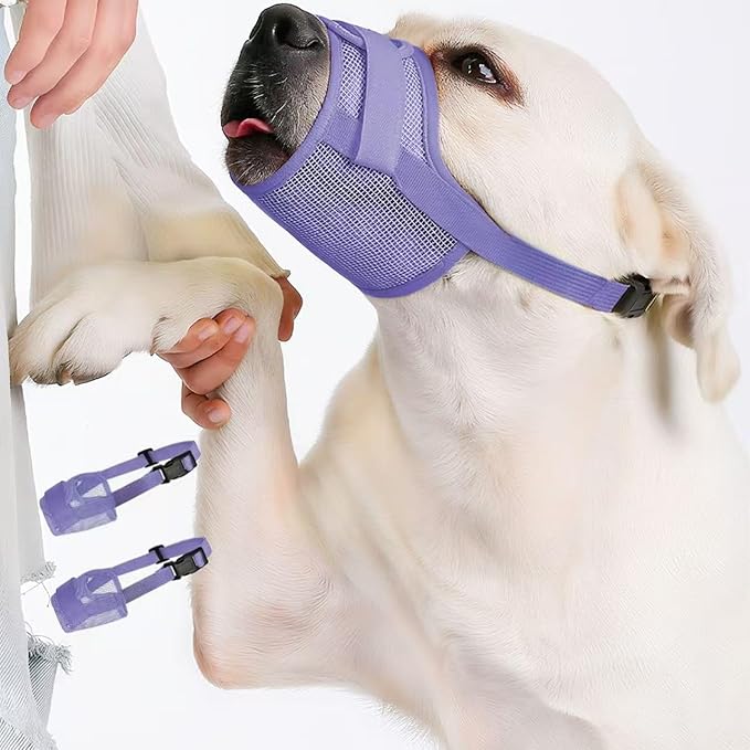 2-Pack Soft Mesh Dog Muzzle – Breathable & Adjustable, No-Bite and Escape-Proof Design for Grooming, Training, Walking – Fits Small, Medium & Large Dogs (Purple, L)