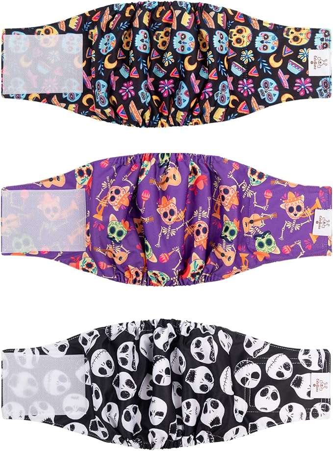 CuteBone Halloween Male Dog Diapers Belly Bands 3 Pack for Male Dogs Wraps Washable Doggie Pants DM23S