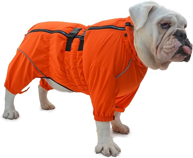 Lovelonglong Waterproof Dog Raincoat – 4-Leg Full Body Dog Rain Suit with Reflective Strips & Leash Opening, Outdoor Dog Jacket for Rainy Weather