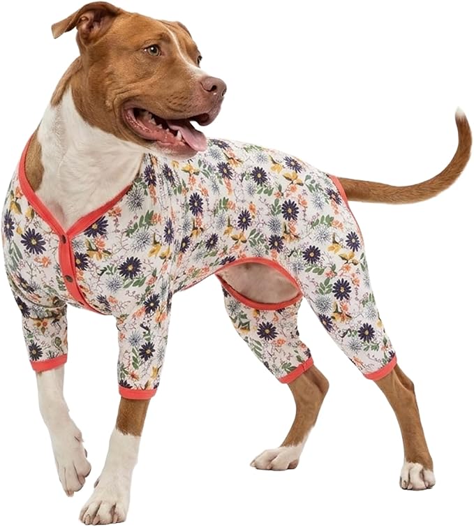 LovinPet Extra Large Dog Body Suit - Pet Anxiety Relief Shirt, Anti Licking Dog Onesie, Lightweight Fabric, Snapdragon Print, Pjs for Large Dogs, Dog Clothes for Pitbull,3XL