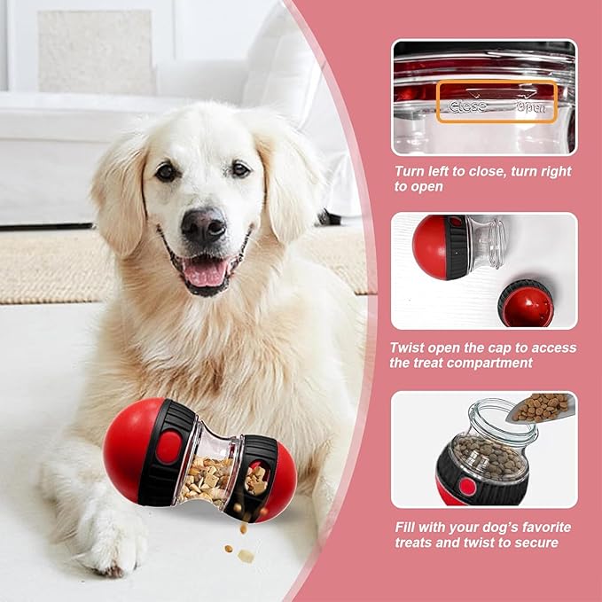 Interactive Dog Treat Dispensing Toy, Adjustable Puzzle Feeder Ball for Slow Feeding & Mental Stimulation, Rolling Enrichment Toy to Keep Dogs Busy Indoors (Red)