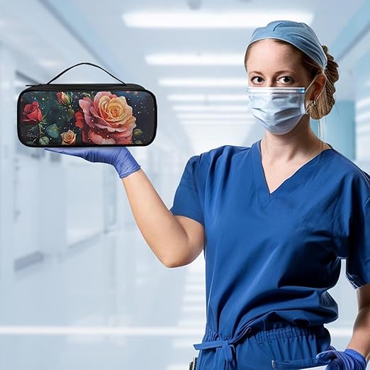 Gomyblomy Portable Stethoscope Case with Extra Room and Handle for Nurse and Doctors, Vintage Roses Print Stethoscope Holder Storage Bag Compatible with Most Stethoscopes