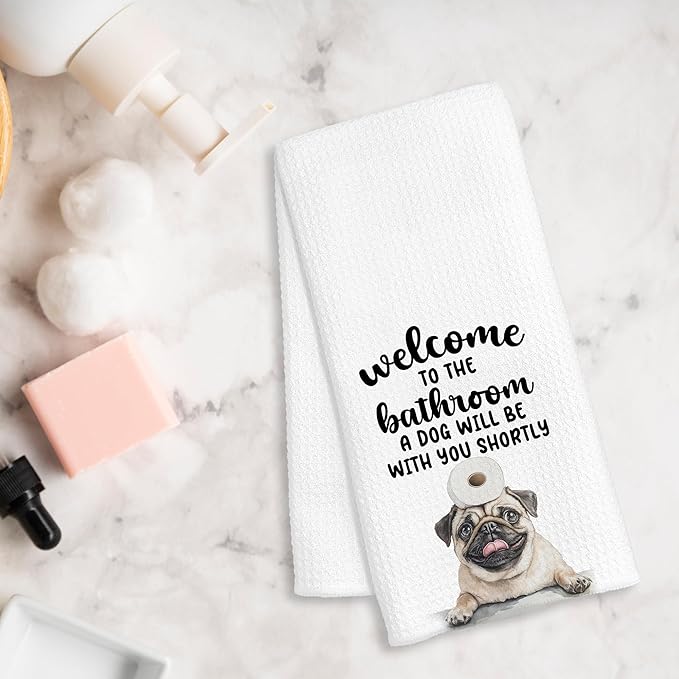 Funny Pug Hand Towels for Bathroom Decor, Pug Gifts for Pugs Lovers, Dog Lover Mom Dad Gifts Decorative Hand Towels for Bathroom Restroom Room, 16x24 Inch