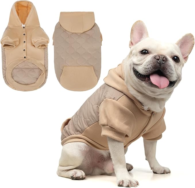 KOOLTAIL Dog Winter Coat for Small Medium Dogs, Waterproof&Windproof Puppy Jacket with Leash Hole, Warm Winter Cold Weather Pet Vest Hoodie Sweater Sweatshirt Clothes for Cats Girls Boys, Beige SM