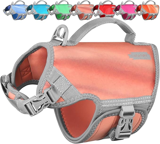 VIVAGLORY Neoprene Dog Life Vest, Dog Life Jacket for Swimming & Boating, Lightweight & Buoyancy for Puppy Doggy, Swimming Vest with Handle, XS, Pink Desert