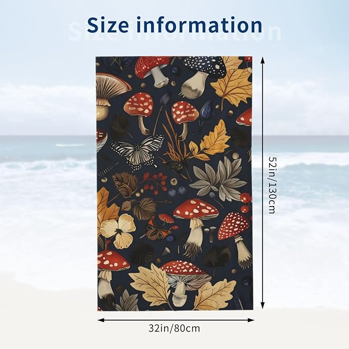 Autumn Forest Beach Towel 31inx51in, Mushroom Sand-Free Microfiber Bath Towel Ultra Soft Quick Dry Pool Towel Absorbent Towel Lightweight Towel for Swimming Bathroom Decor