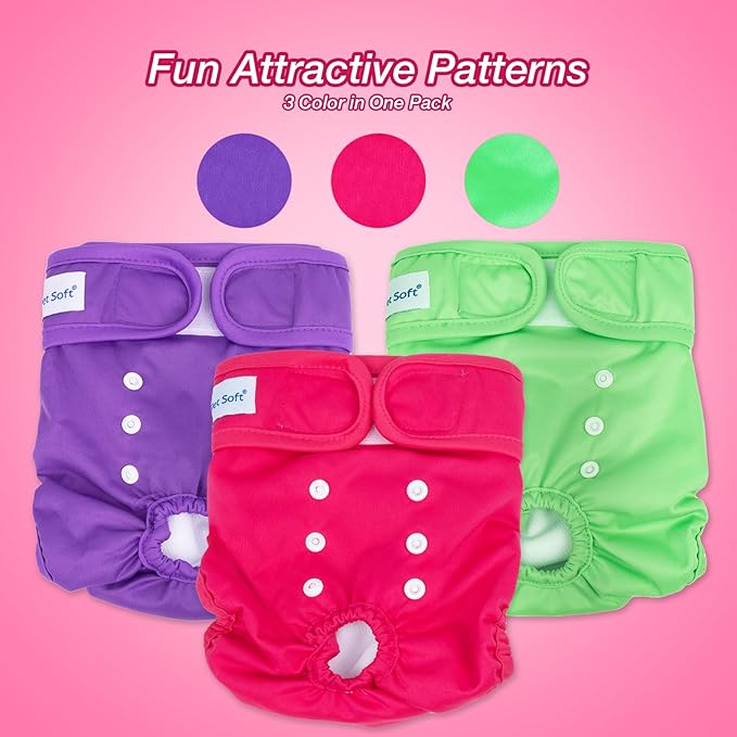 Pet Soft Washable Female Diapers (3 Pack) Female Dog Diapers, Comfort Reusable Doggy Diaper for Girl Dog in Period Heat (Classy, S)