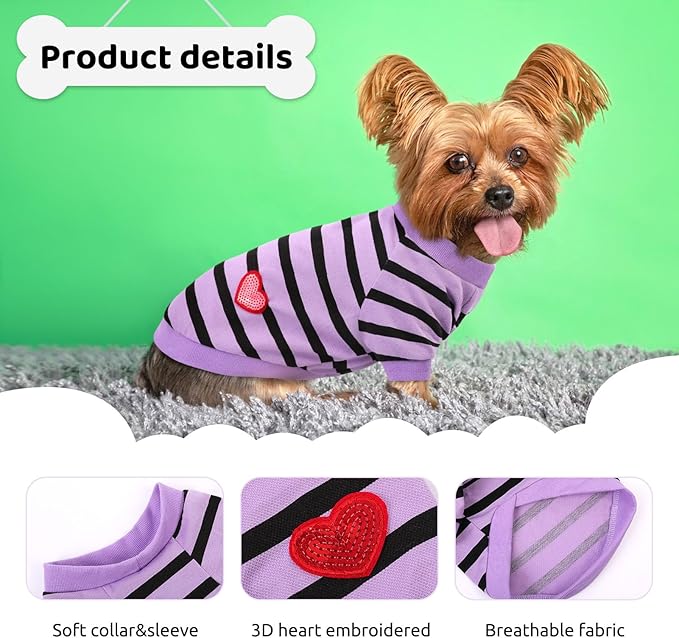 Dog Shirts for Large Dogs, Striped T-Shirts Dog Vest Pet Apparel Tee Shirts Spring Summer Suitable for Small and Medium Large Pets French Bulldog Bichon, Purple L