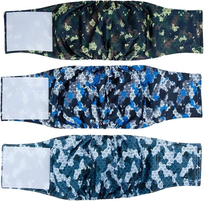 Pet Soft Dog Belly Band - 3 Packs Reusable Dog Diapers Male Doggy Diapers Wraps - Washable Dogs Belly Bands for Male Dogs (Army, XXL)