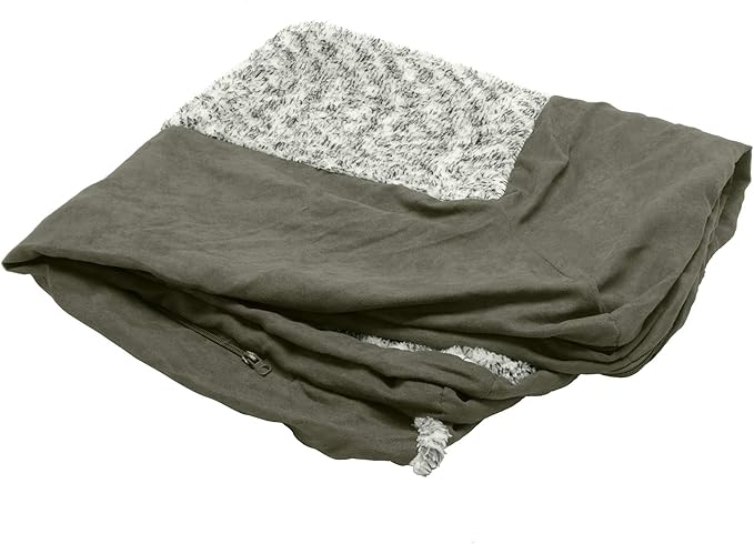 Furhaven Replacement Dog Bed Cover Two-Tone Faux Fur & Suede L Shaped Chaise, Machine Washable - Dark Sage, Medium