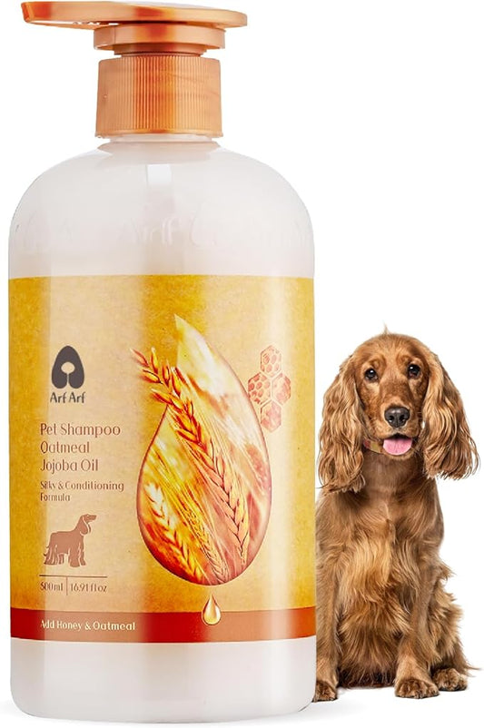 Arf Arf Silky Coat Dog Shampoo with Jojoba Oil & Honey - German Hydrating Formula for Yorkies & Spaniels - Restores Shine & Smoothness for Dry Long Hair - Fresh Scent, 16oz