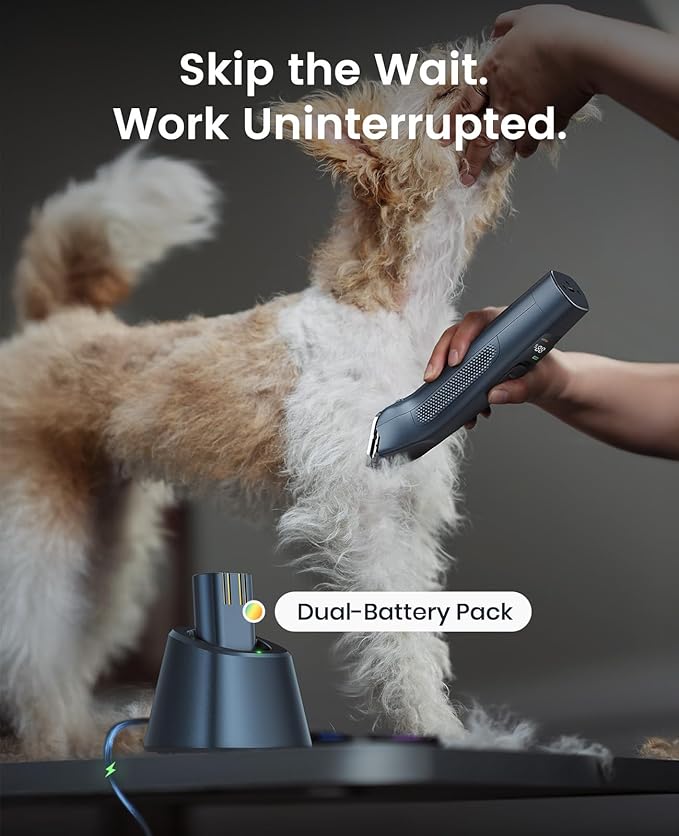 oneisall Professional Dog Clippers for Grooming with Dual Battery, Unlimited Runtime, Professional Dog Grooming Clippers 2 Speed for Thick Long Curly Matted Hair,A5 Blade, Metal Guide Combs