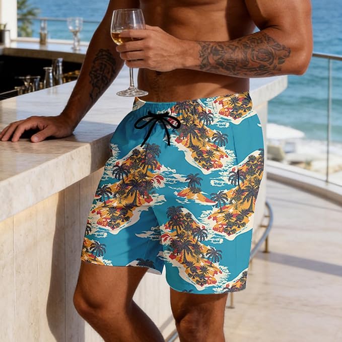 Mens Swim Trunks with Compression Liner Quick Dry Zipper Pocket Bathing