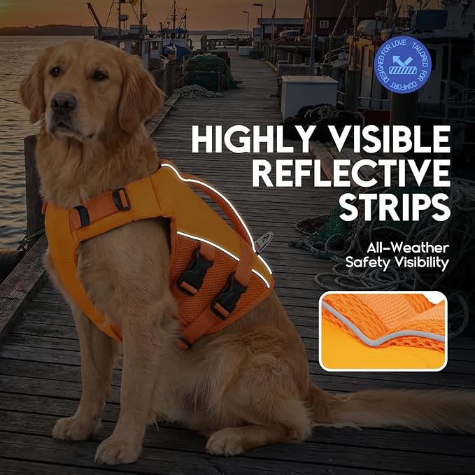 ASENKU Dog Life Jacket, High-Buoyancy Reflective Dog Swimming Vest with Durable Handles for Small/Medium/Large Dogs - Pool, Beach, Boating (Orange, XL)