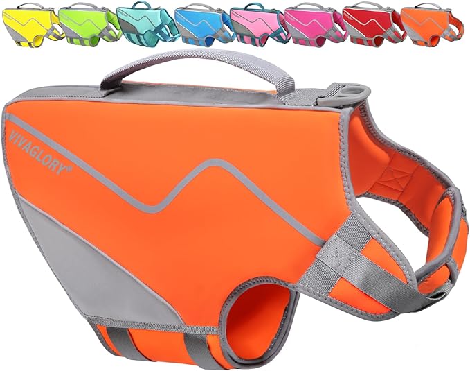VIVAGLORY Neoprene Dog Life Vest, Dog Life Jacket for Swimming & Boating, Lightweight & Buoyancy for Puppy Doggy, Swimming Vest with Handle, XS, Orange
