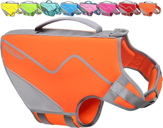 VIVAGLORY Neoprene Dog Life Vest, Dog Life Jacket for Swimming & Boating, Lightweight & Buoyancy for Puppy Doggy, Swimming Vest with Handle, XS, Orange