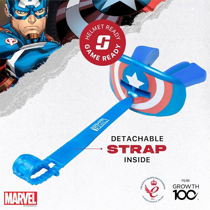 Marvel Captain America Football Mouth Guard with Detachable Strap, Lip Protector Adults and Junior, Football & Lacrosse (One Size, Blue)