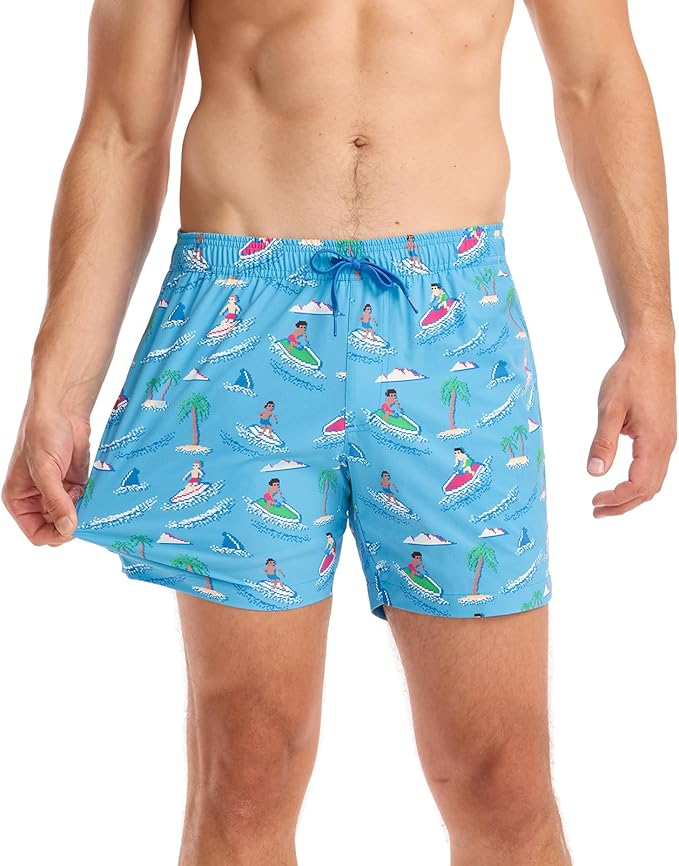 Tipsy Elves Men's Stretch Swim Trunks 7 Inch Inseam 4-Way Stretch with Mesh Liner - Quick-Dry Funny Swimwear Bathing Suit