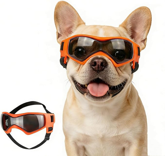 NAMSAN Dog Sunglasses Medium Breed, UV Protection Goggles for Small to Medium Dogs, Windproof Anti-Fog Snowproof Puppy Glasses, Easy Wear/Adjustable, Cool Orange