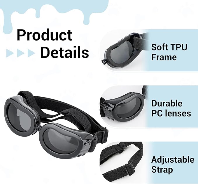 LESYPET Dog Goggles and Helmet for Small Breed, UV Protection Doggy Sunglasses Debris Protection Glasses Dog Motorcycle Helmet with Ear Holes Adjustable Strap for Riding Biking Outdoor, Black
