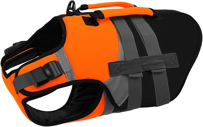 Kuoser Dog Life Jacket with Reflective Strips, High Visibility Dogs Swim Vest with Rescue Handle, Adjustable Dog Life Vest for Swimming, Boating, Pool & Beach, Doggy Lifejacket Small Medium Large Dogs