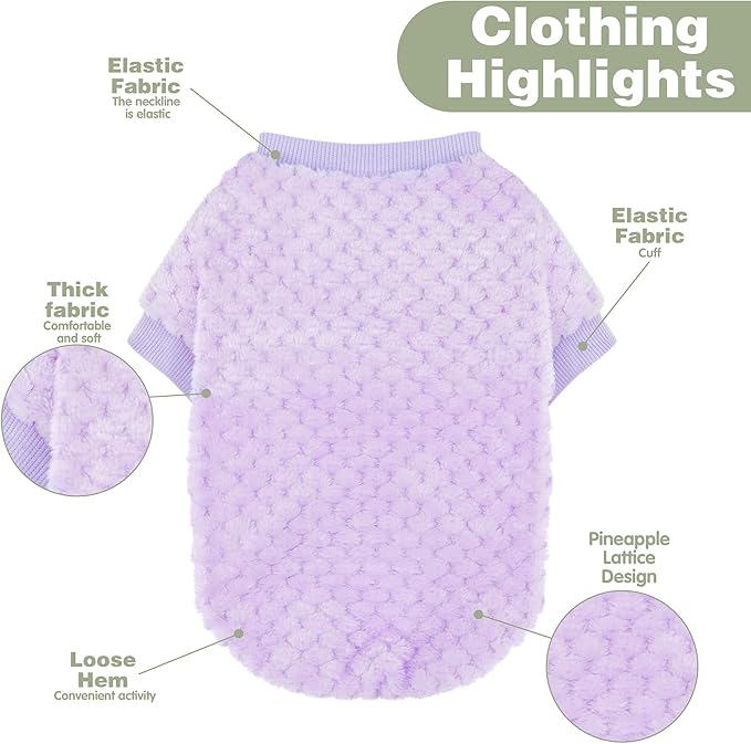 Fuzzy Pineapple Grid Dog Sweater - Ultra Soft & Warm Winter Pet Apparel, Fluffy Textured Knit for Small, Medium Dogs and Cats, Cozy Pullover Dog Coat for Cold Weather.Purple M