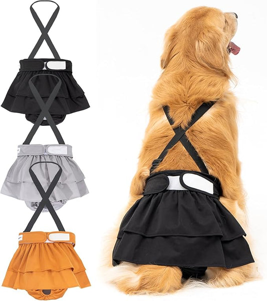 3 Pack Avont Washable Female Dog Diaper with Suspender, Reusable Girl Doggie Diapers for Small Medium Large Doggy in Heat Cycle Period Incontinence -S