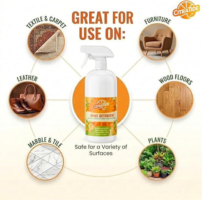 Urine Deterrent Spray for Dogs & Cats – Heavy Duty Plant-Based Formula Prevents Marking on Floors, Furniture & Carpets – Natural Citrus & Cedarwood Scent – Safe for Pets & Home – 32 fl oz