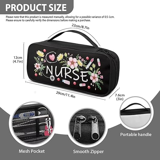 Gomyblomy Flowers Stethoscope Carrying Case with Extra Room, Black Stethoscope Holder Storage Bag with Handle for Nurse and Doctors, Universal Lightweight Stethoscope Case