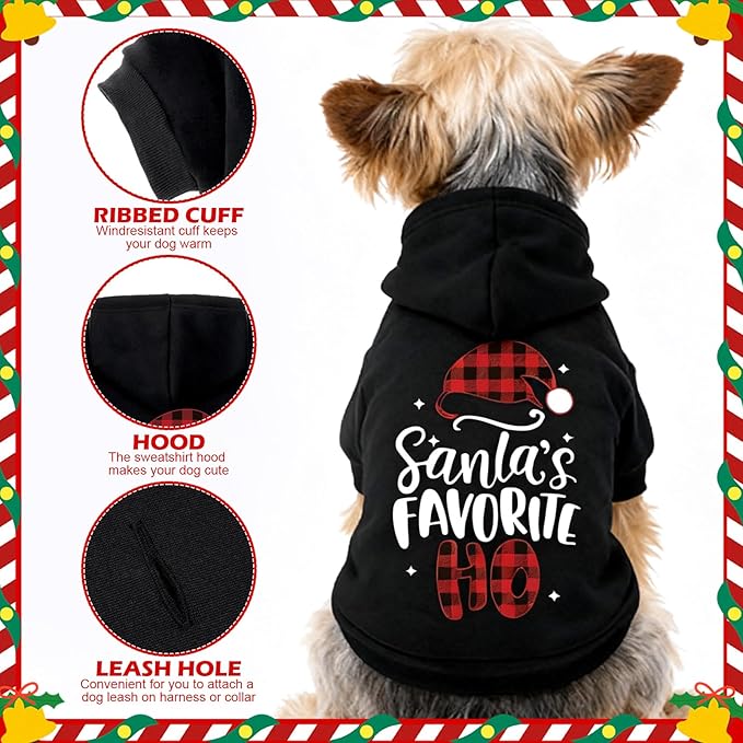 EXPAWLORER Dog Christmas Hoodie - Dog Christmas Sweater Xmas Sweatshirt with Santa Hat Print, Warm Fleece Lined Holiday Pet Outfit with Leash Hole, Cozy Soft Pet Clothes for Small Dogs Cat Puppy, XS