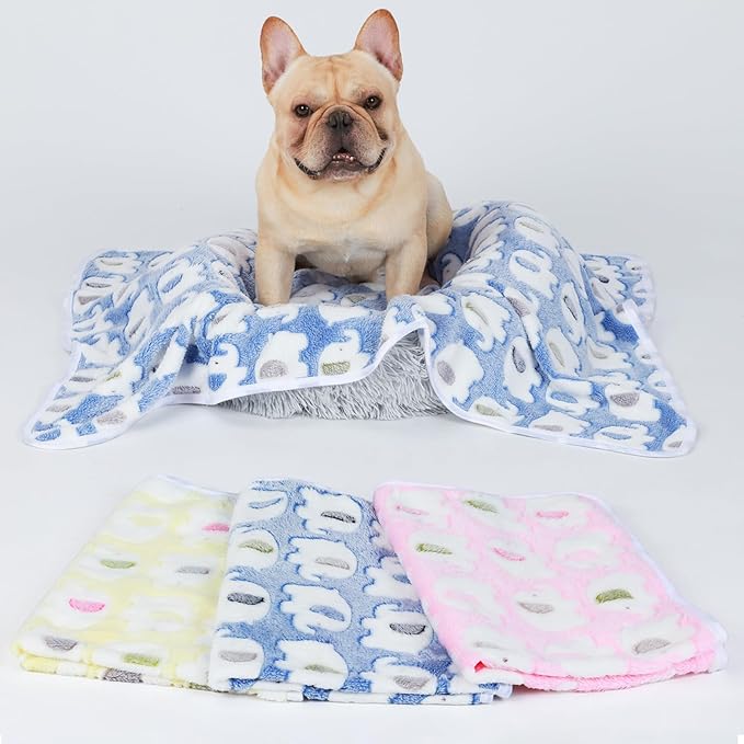 2 Pack 3 Blankets Super Soft Fluffy Premium Cute Elephant Pattern Pet Blanket Flannel Throw for Dog Puppy Cat Blue/Pink/Yellow Small(23x16 inch)