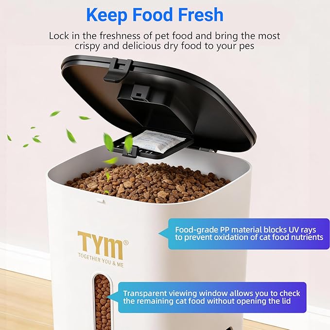 TYM Automatic Cat Feeder with 2 Camera for 2 Cats,7L Dog Automatic Feeder with Night Vision 2K 4MP 5G WiFi Dual Cat Feeder with Smart App Two Way Audio Privacy Masking Stainless Steel
