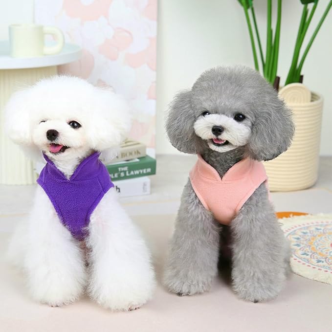 2 Pack Dog Sweater Fleece Vest Pet Warm Pullover Fleece Jacket with D-Ring, Fall Winter Dog Clothes Cold Weather Coat for Puppy and Small Dogs Unisex (Pink Purple, Large)
