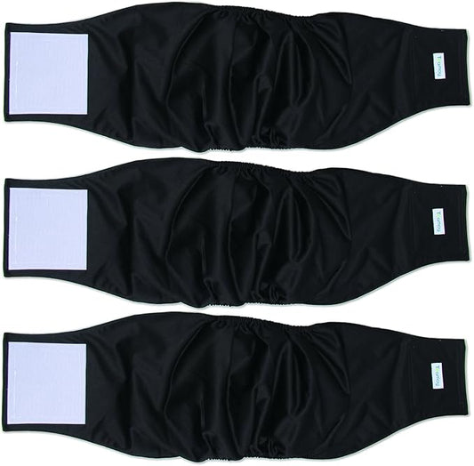 Teamoy 3 Pack Male Dog Diaper Wrap, Washable Puppy Belly Bands, Super-Absorbent and Comfortable(XL,25"-29" Waist, Black)