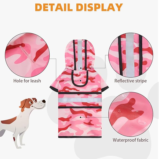 KOOLTAIL Dog Raincoat Hooded Slicker Poncho with Leash Hole, Dog Raincoat for Small Medium Dogs,Waterproof Plush Fleece Lining Pet Rain Jacket with Reflective Adjustable Strip Puppy Rainwear Camo M
