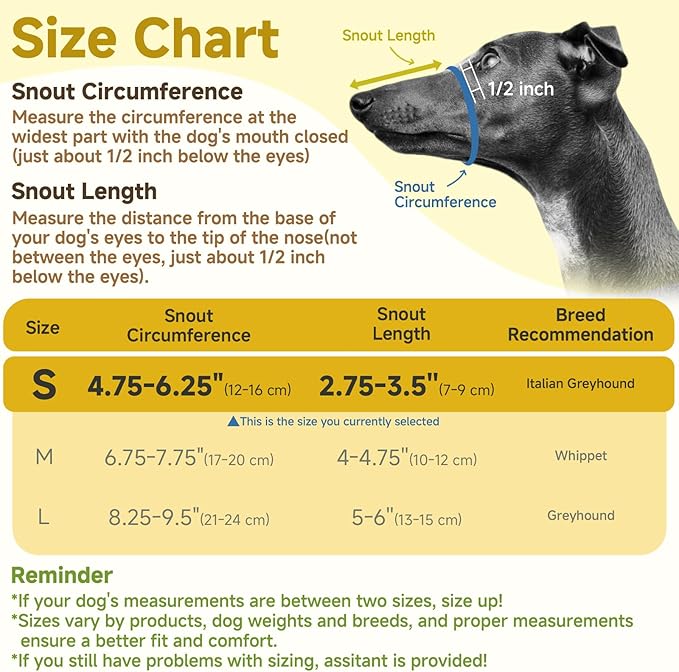 Mayerzon Greyhound Whippet Dog Muzzle, Soft Mesh Muzzle for Long Nose Dogs to Prevent Excessive Biting Chewing Eating, Suitable for Grooming Walking Vet Visits, Allowing Drinking Breathing (Black, S)