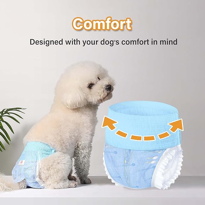 Honeycare Female Dog Diapers, Disposable Diapers for Female Dog with Stretchy Waist, Dog Pull-Ups for Easy wear, Dogs in Heat Period Super Absorbent Leak-Proof Doggie Diapers, Size Large, 30 Count