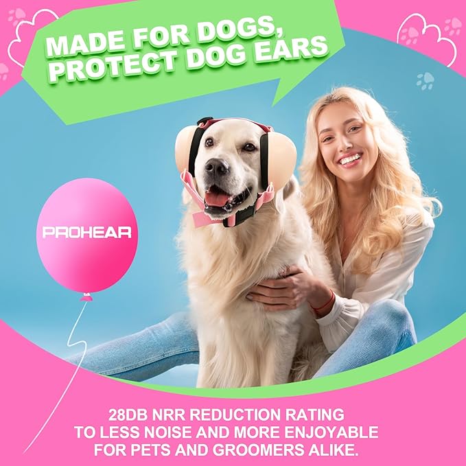 PROHEAR Ungrade GEL Pads Dog Ear Muffs Hearing Protection for Dogs, NRR 28dB for Thunder, Hunting, Tourism,Small - Pink