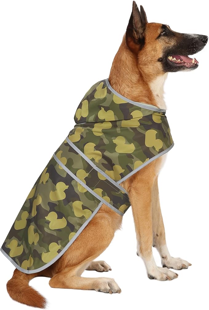 Dog Raincoat for Large Dogs Waterproof Jacket Hooded Rain Coats with Reflective Strips Leash Hole & Poncho Adjustable Fit (CamoDuck,XXL)