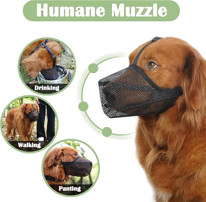 Mayerzon Dog Muzzle, Soft Mesh Muzzle for Small Medium Large Dogs Anti Bite Scavenging, Breathable Adjustable Mouth Guard for German Shepherd Labrador Golden Retriever in Grooming Walking Vet Visits