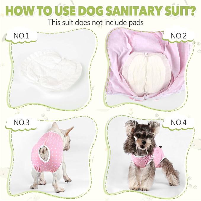 Dog Diapers Suit Period Onesie for Female Dog Sanitary Panties Male Doggy Heat Diapers Cover Fit for Small Medium Dogs Pink Dots/L