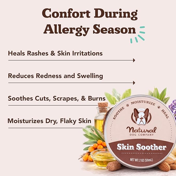 Natural Dog Company Skin Soother Balm for Dogs – Dog Skin Balm for Dry Winter Skin, Seasonal Sensitivity & Environmental Stress, Dog Moisturizer with Coconut Oil, Calendula & Vitamin E, 4 oz Tin