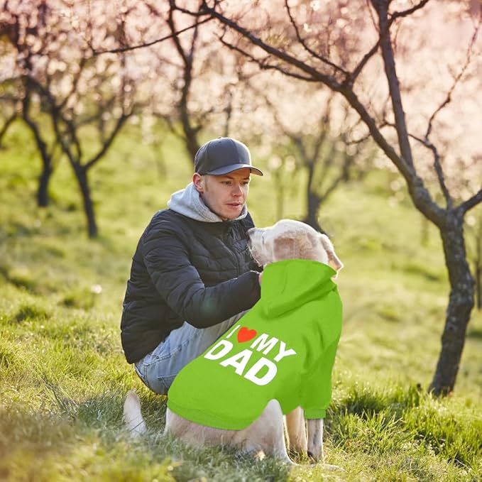 GreenJoy Dog Sweater Dog Hoodie Cold Weather Coat Hooded Sweatshirt for Puppies,Cats, Small Medium Large Dogs (Green(I Love My Dad), Medium/Large)