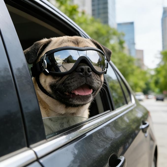 PETLESO Dog Goggles for Small Breeds, UV Protection Dog Sunglasses with Adjustable Straps, Windproof Pet Eyewear for Small Pet, Soft Frame, S