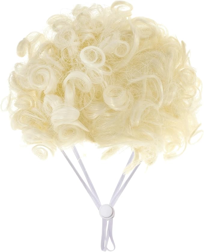 1 Pcs Funny Pets Wigs for Dog, Blonde Curly Dog Wig Adjustable Pet Wigs for Halloween Pet Costume Accessories for Christmas, Parties, Festivals Cosplay (Gold)
