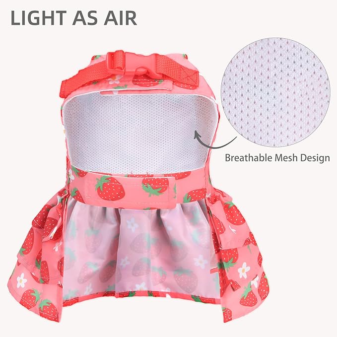 PUPTECK Cute Dog Dress with Bowknot and Leash Ring, Soft Breathable Dog Clothes Puppy Princess Girl Outfit, Pet Apparel Costume for Small Medium Sized Dogs, Pink Strawberry S