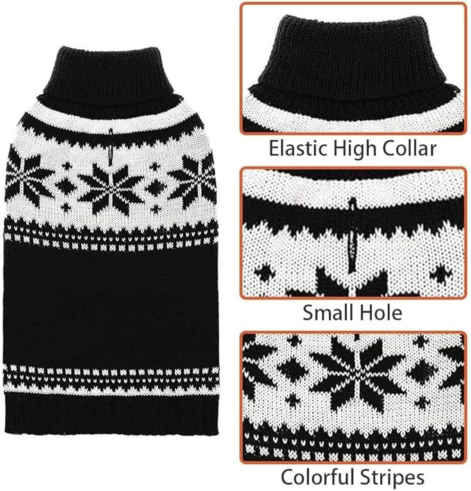 Mihachi Dog Sweater - Winter Coat Apparel Clothes with Colorful Stripes for Cold Weather, Black XL