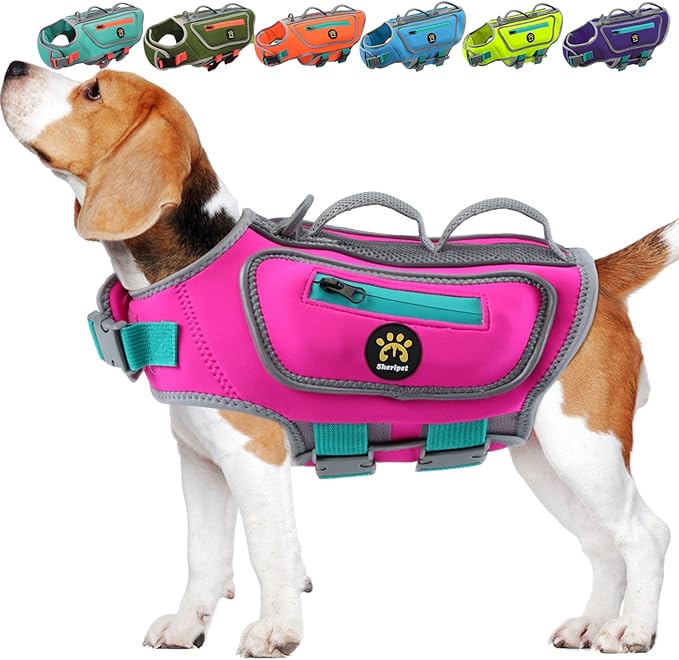 Dog Life Vest for Swimming, High Flotation Dog Life Jacket for Large Dogs Good Visibility Reflective Dogs Floating Vest, Adjustable Neoprene Pet Swimsuit with Rescue Handle (Rosepink, L)